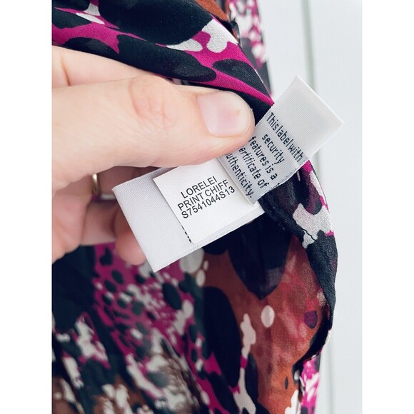 Diane von Furstenberg Top 0 Lorelei Silk Shirt Printed Chiffon Magenta Black - Picture 5 of 7